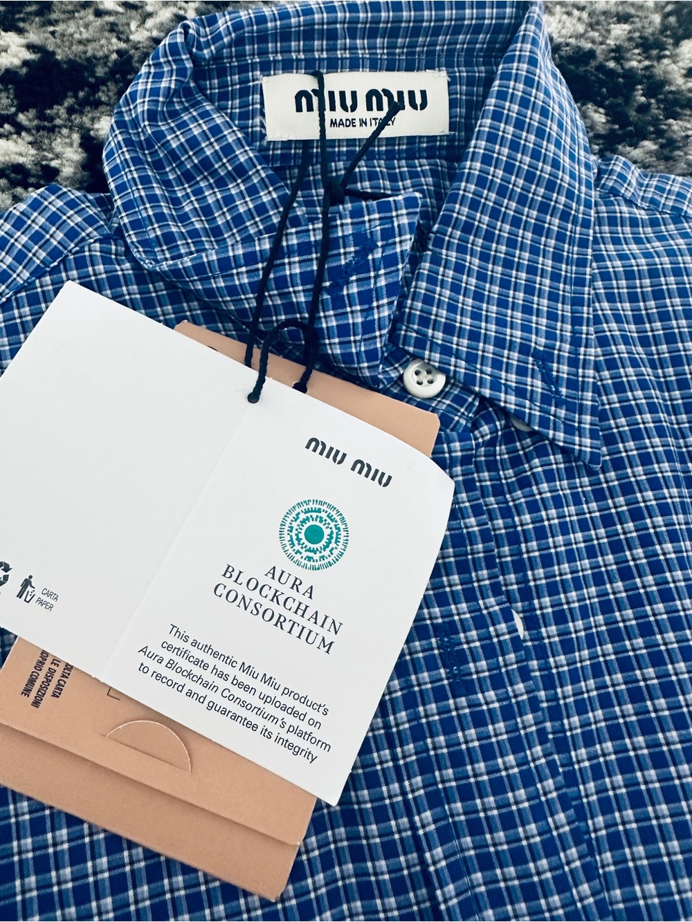 Miu Miu Blue Check Button-Down Women’s Shirt Size 38 NWT 100% Authentic - Picture 4 of 6